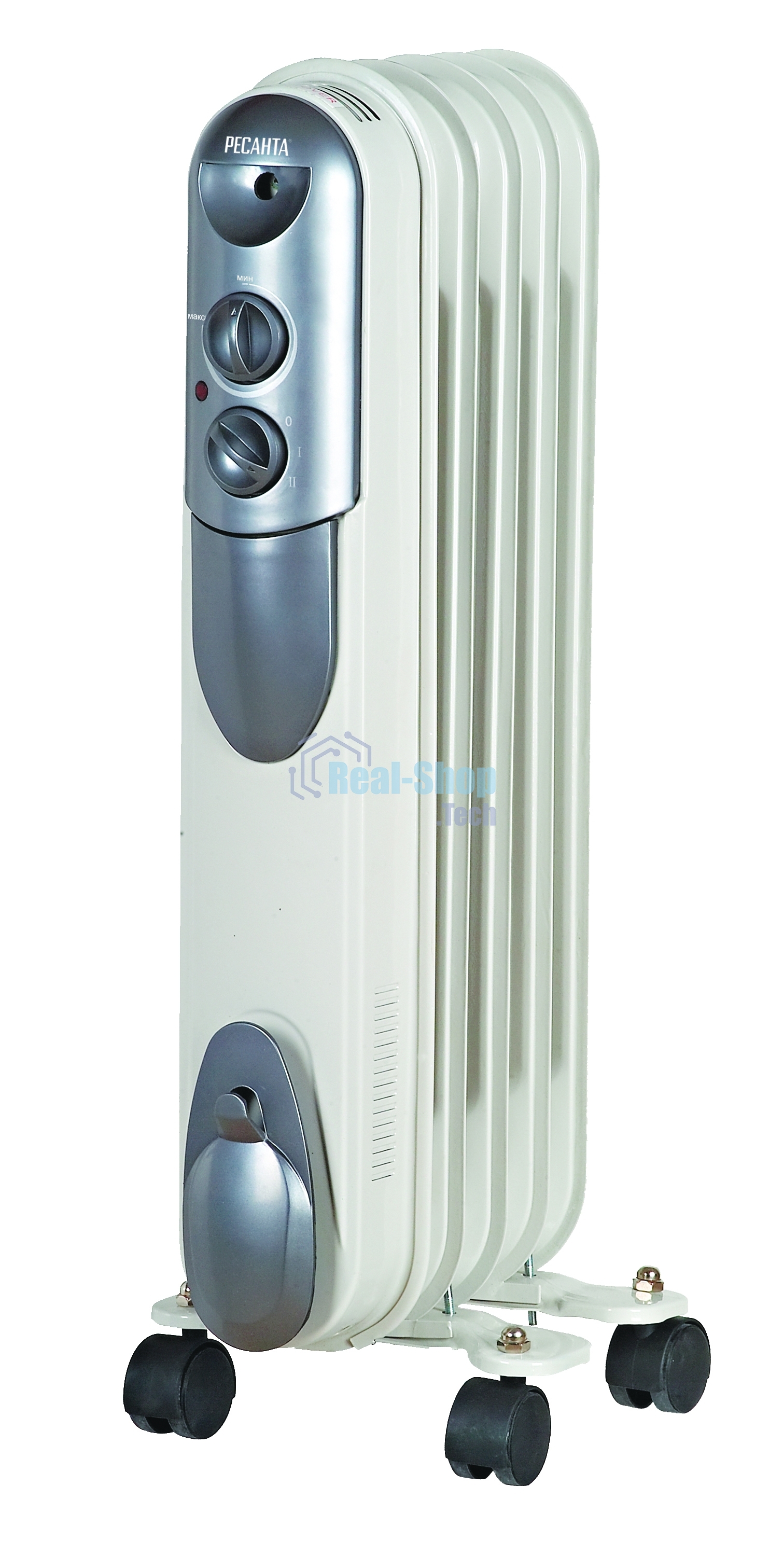 Обогреватель масляный Ресанта ОМПТ- 5Н (5 секций), белый, 1000 Вт, 10 м2, термостат 67/3/2