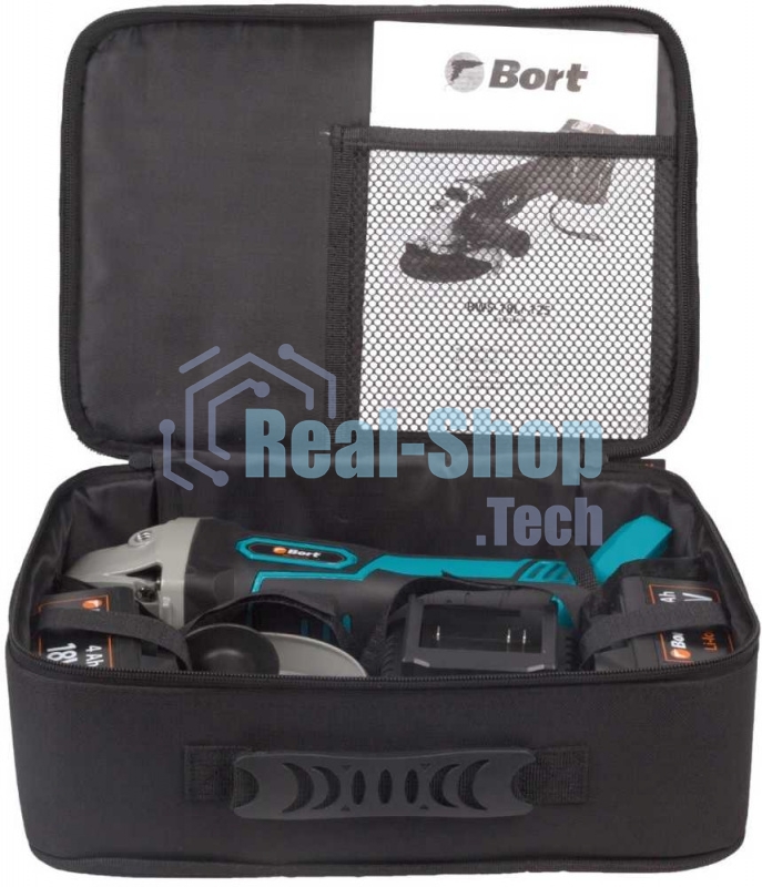 Угловая шлифовальная машина аккумуляторная Bort BWS-18Li-125 Диам. диска 125 мм; Аккумулятор 4 А.ч; Скорость холостого хода 4 000 - 9 000 об/мин;