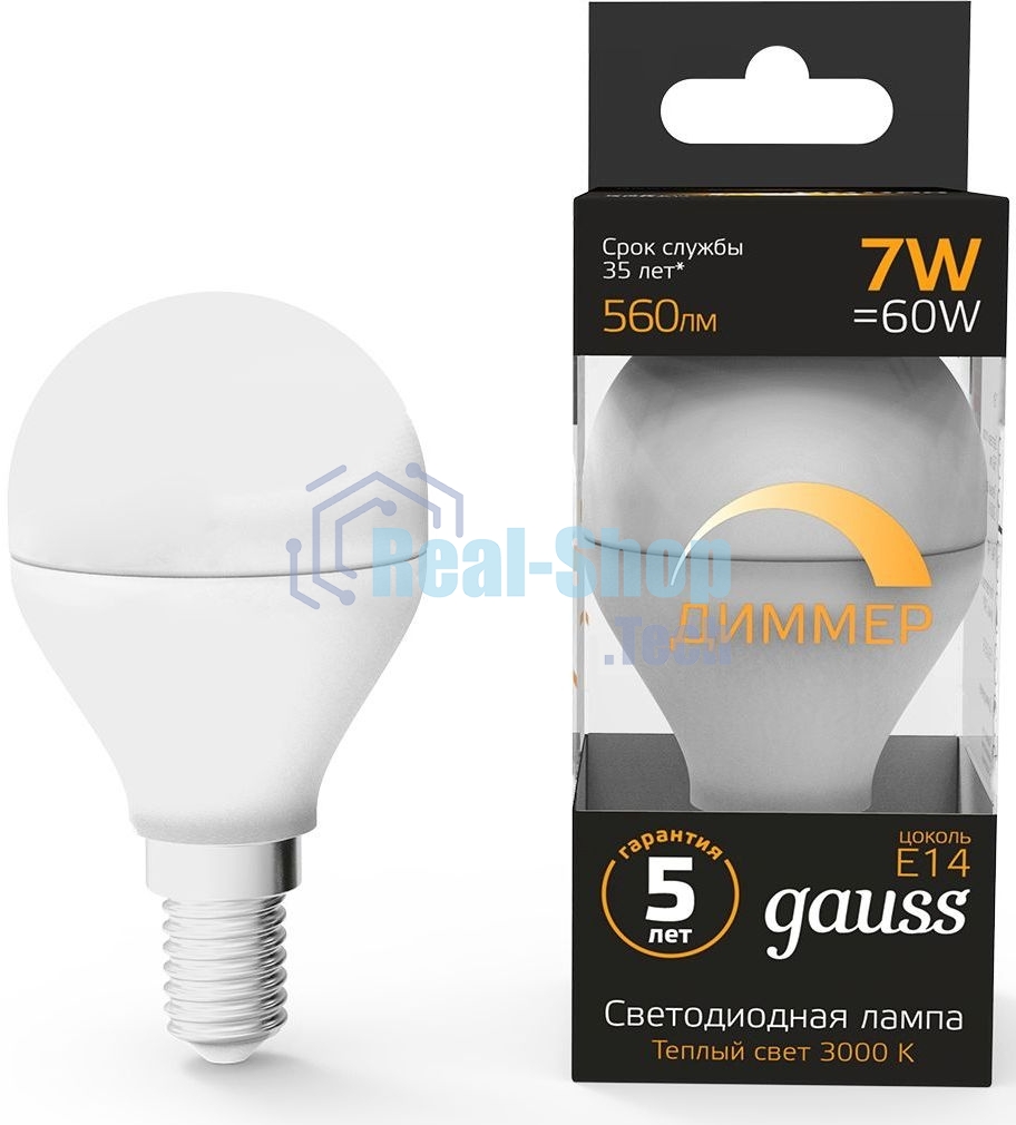 Лампа светодиодная LED Gauss Globe-dim E14 7Вт 3000К диммируемая