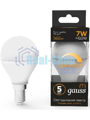 Лампа светодиодная LED Gauss Globe-dim E14 7Вт 3000К диммируемая