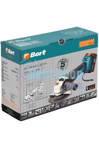 Угловая шлифовальная машина аккумуляторная Bort BWS-18Li-125 Диам. диска 125 мм; Аккумулятор 4 А.ч; Скорость холостого хода 4 000 - 9 000 об/мин;