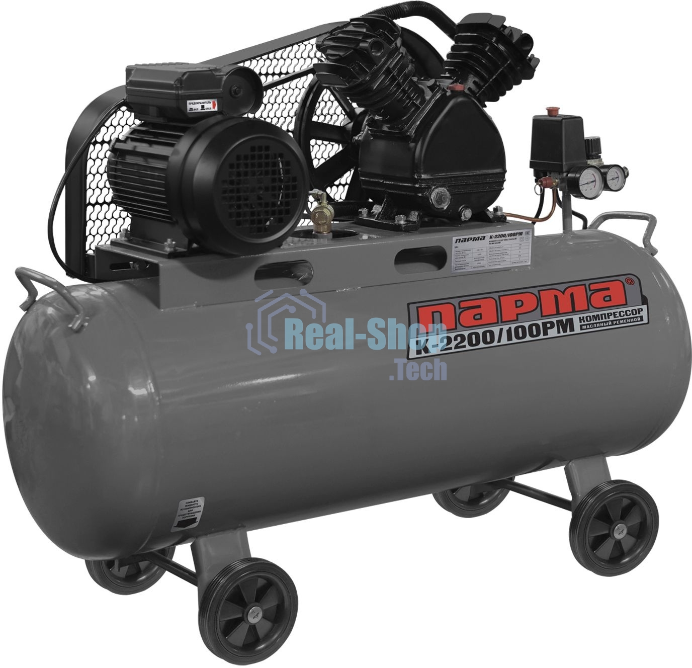 Компрессор поршневой Парма K-2200/100РМ масляный, 336 л/мин, 100 л, 2200 Вт, серый/черный