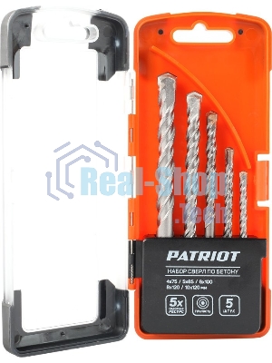 Набор сверл по бетону PATRIOT, 5 шт: 4x75 мм, 5x85мм, 6x100 мм, 8x120 мм, 10x120 мм, в боксе