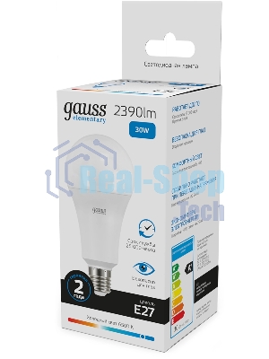 Лампа светодиодная Gauss Elementary A67 30Вт цок.:E27 груша 220B св.свеч.бел.хол. (упак.:10шт) (73239)