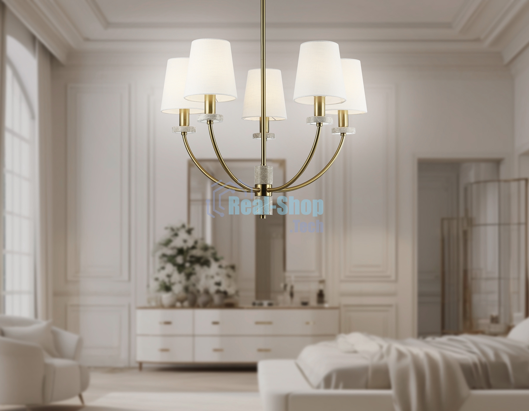 Люстра Ambrella light LH75351/5 SB/WH бронза/белый E14*5 max 40W D630*780