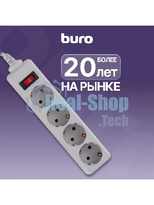 Сетевой фильтр Buro 400SL-3-G 3 м, 4 розетки, серый (пакет ПЭ)