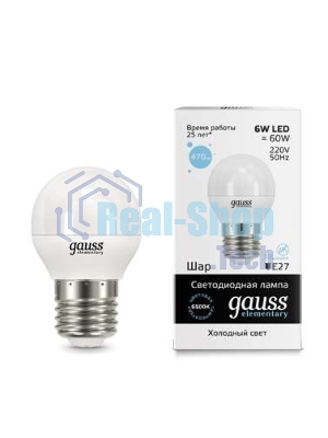 Лампа светодиодная LED Gauss Elementary Globe 6Вт E27 6500К