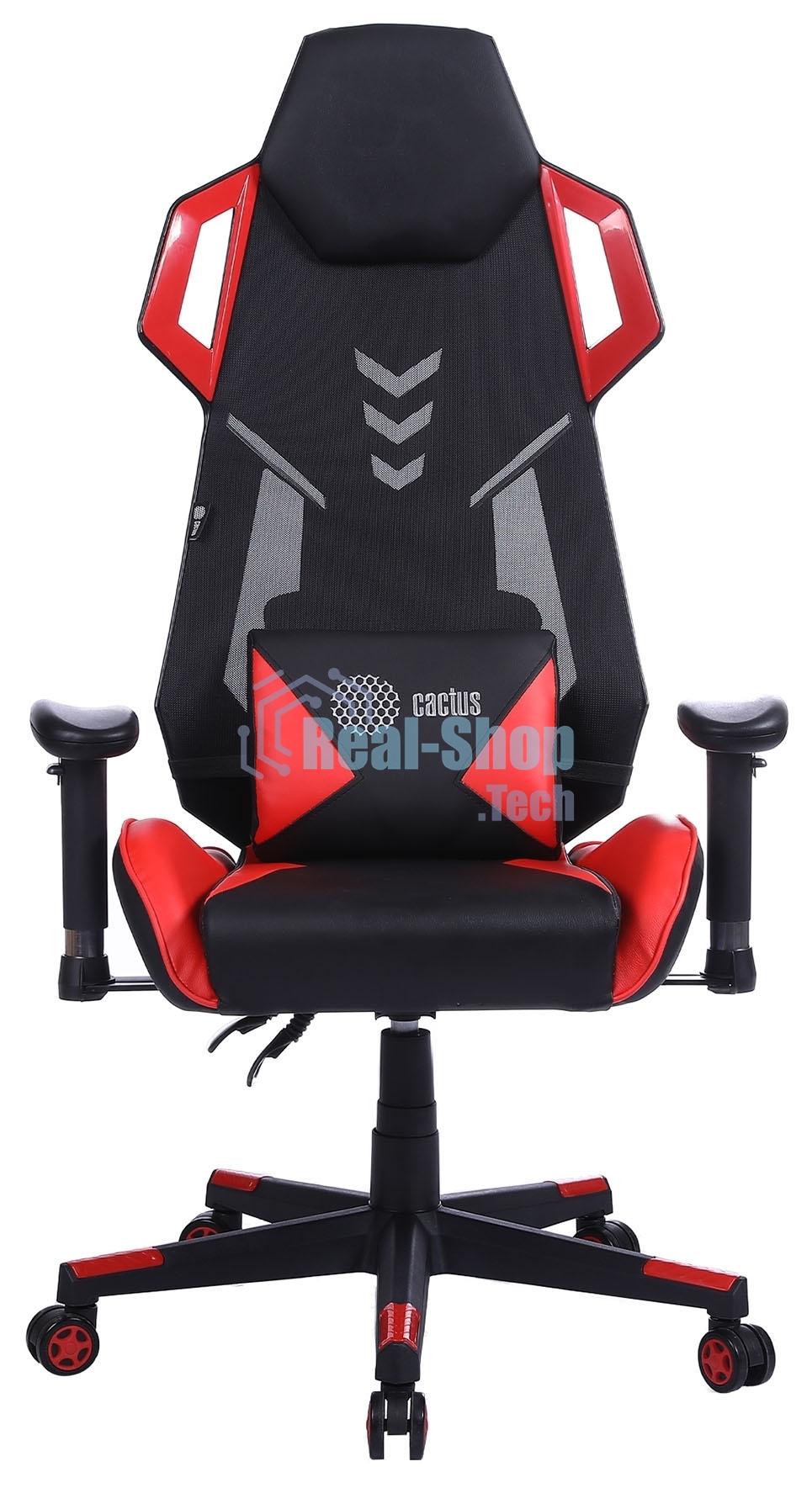 Кресло игровое Cactus CS-CHR-090BLR черный/красный, сиденье черный/красный, эко.кожа/сетка, крестовина пластик, пластик черный