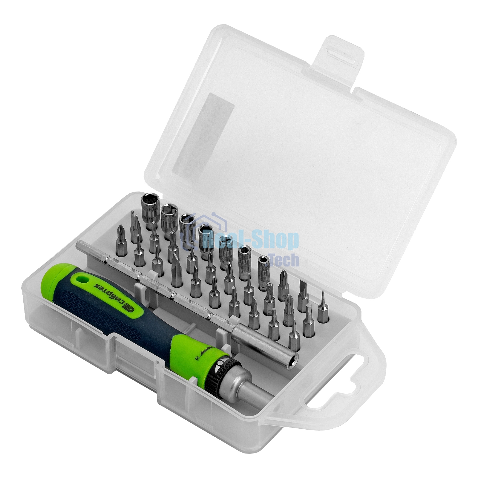 Отвертка реверсивная Сибртех для точных работ с набором бит и торцевых головок, 32 предметов, CrV