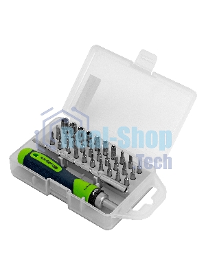 Отвертка реверсивная Сибртех для точных работ с набором бит и торцевых головок, 32 предметов, CrV