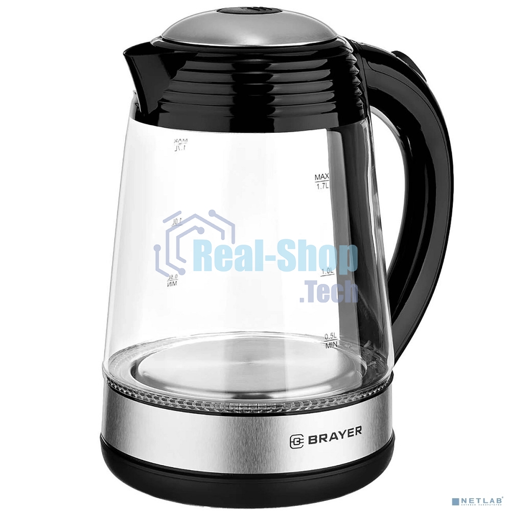 Чайник электрический BRAYER BR1012 2200 Вт, 1.7 л, высококач.стекло, подсвет, автоотключ при закипании