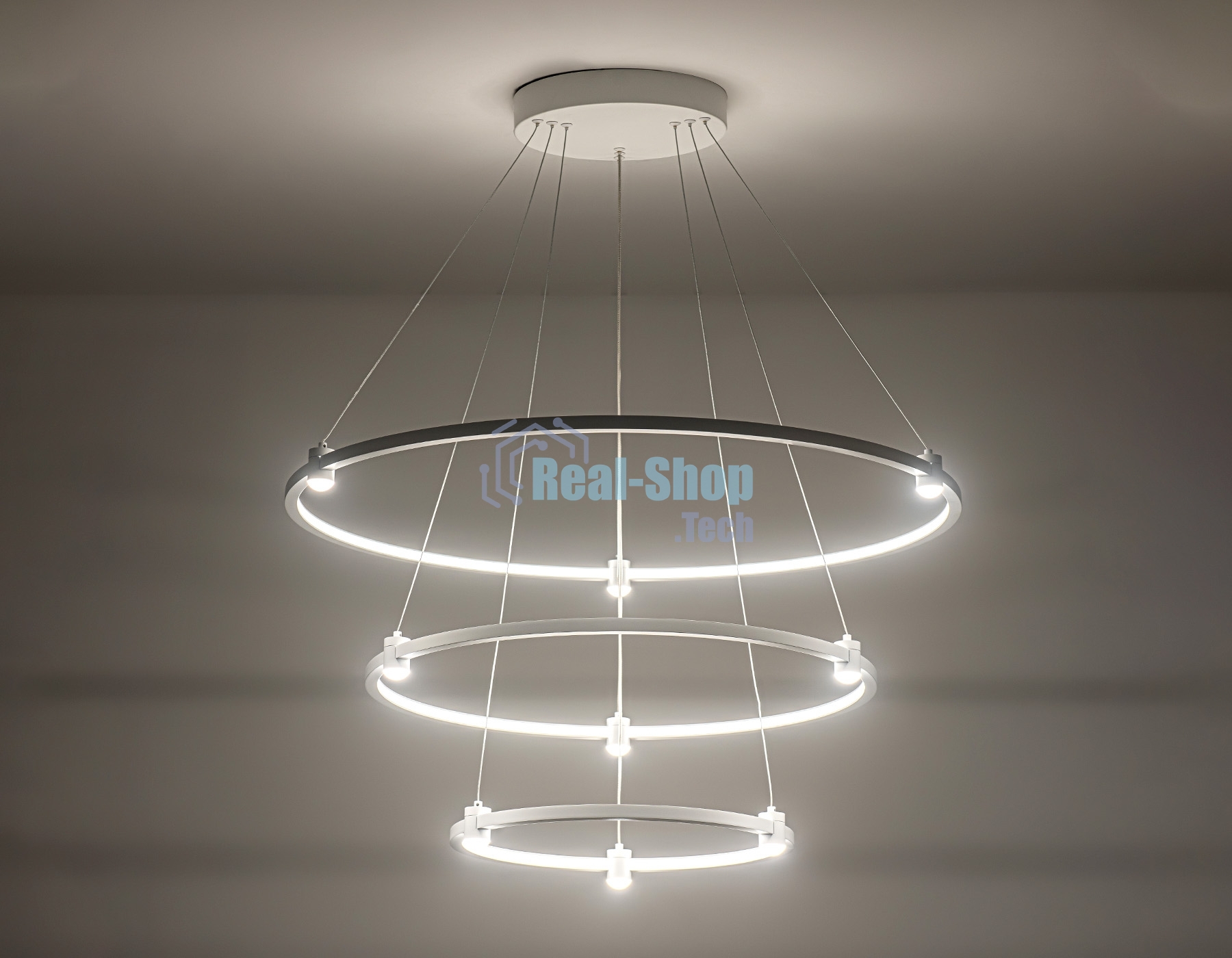 Подвесной светодиодный светильник Ambrella light FL5511/3+9 WH белый 90W 3000K/4200K/6400K D800/600/400*1300 (без ПДУ)