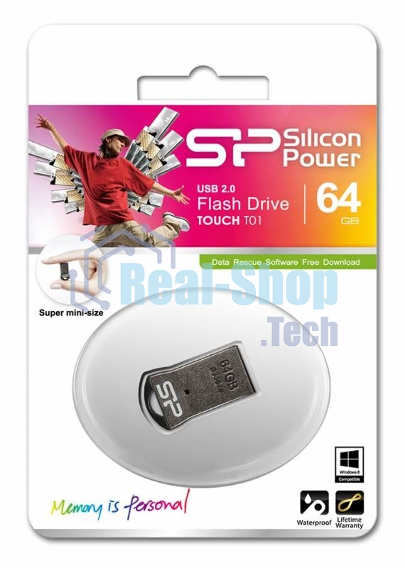 Флешка USB Silicon Power R/W 64Gb Touch T01 SP064GbUF2T01V1K USB 2.0 черный/серебристый