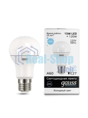 Лампа светодиодная LED Gauss Elementary A60 15Вт E27 6500К