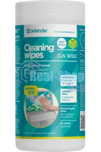 Чистящие салфетки Defender для экранов всех типов/нетканый материал/антистатик/туба/100 шт/Россия.