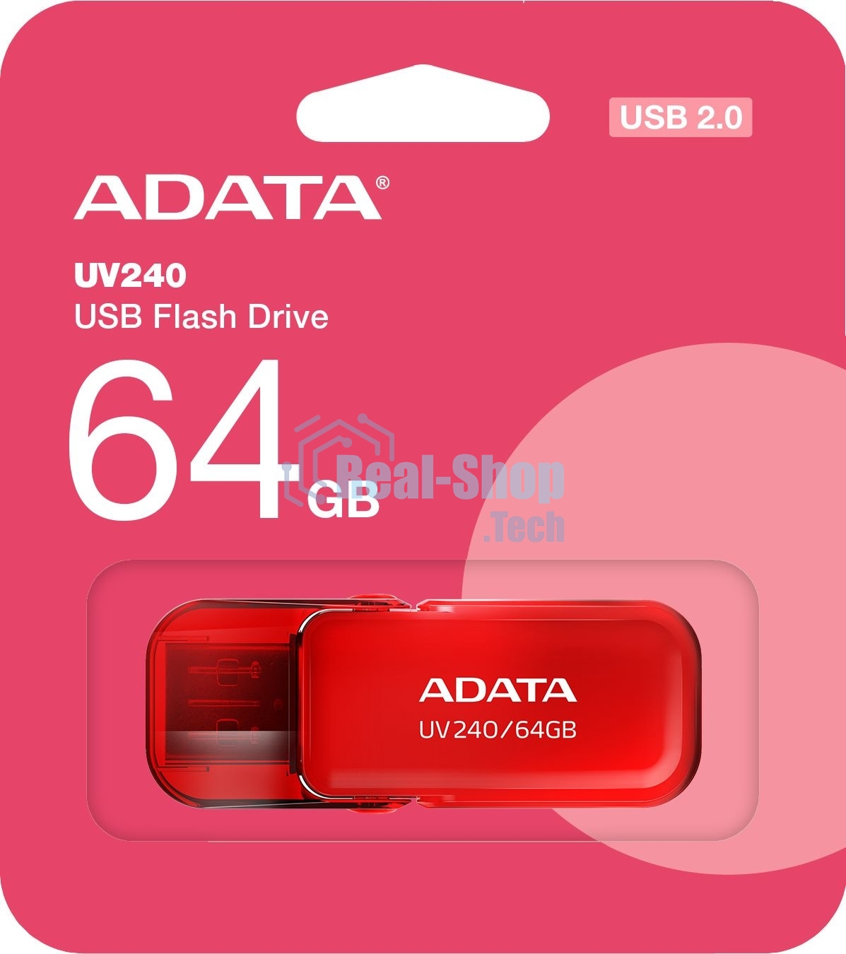 Флешка USB ADATA UV240 (AUV240-64G-RRD), 64Gb, USB 2.0, R/W 15/5, красный