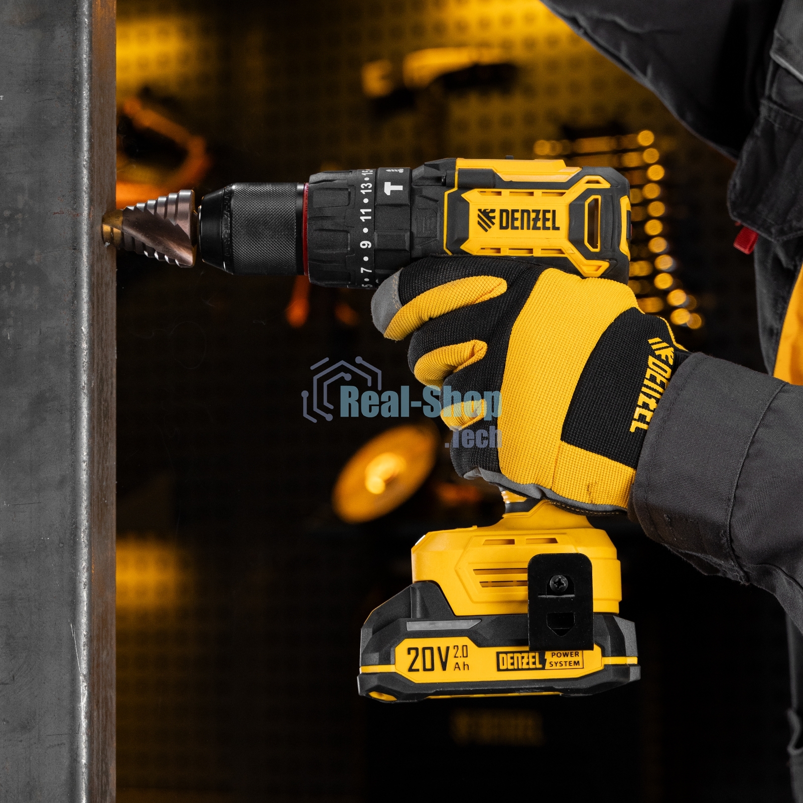 Дрель-шуруповерт аккумуляторная ударная бесщет. Denzel CIDH-BL-20, Li-Ion, 20 В