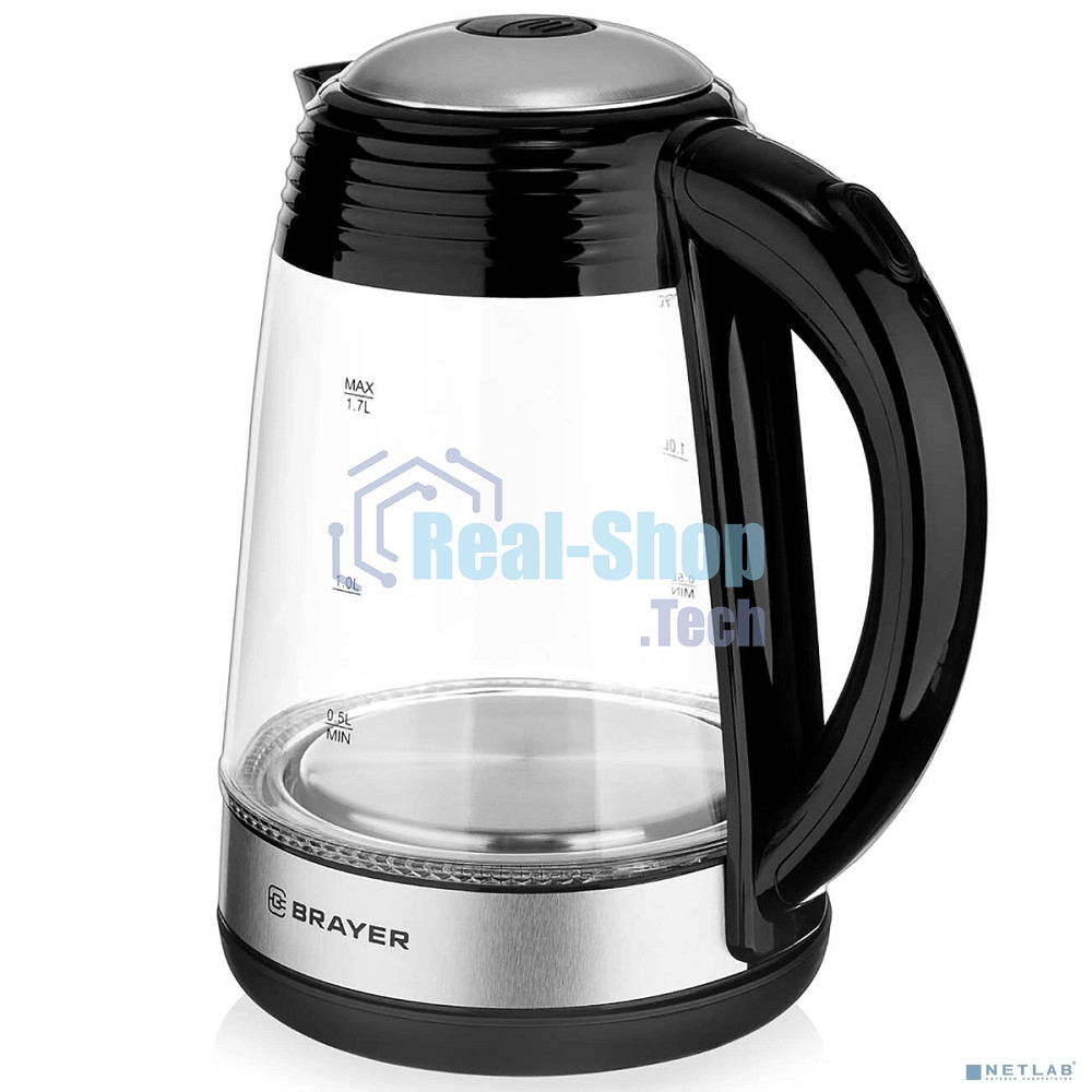 Чайник электрический BRAYER BR1012 2200 Вт, 1.7 л, высококач.стекло, подсвет, автоотключ при закипании