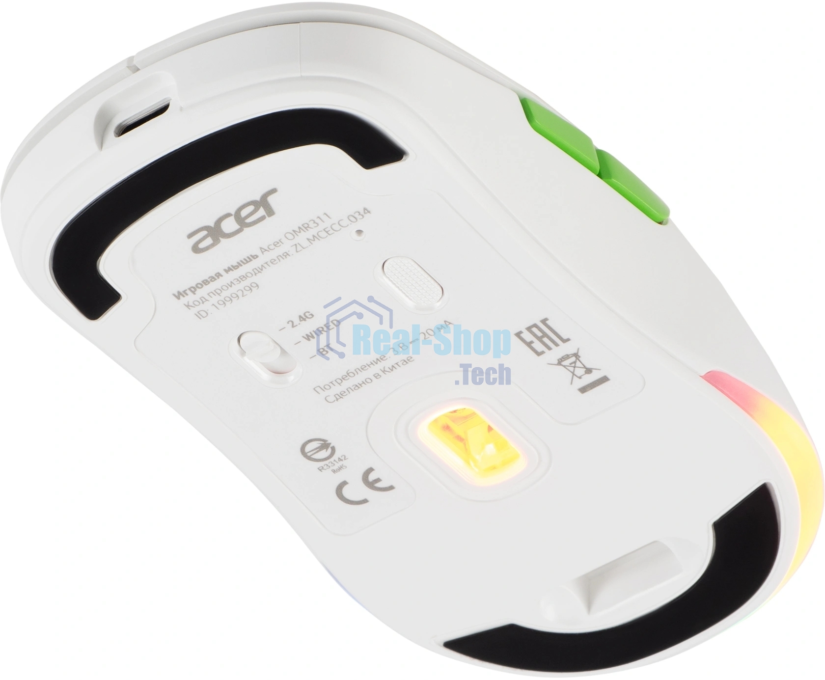 Мышь беспроводная Acer OMR311 белый, 2400 dpi, радиоканал, Bluetooth, USB, кнопки - 7