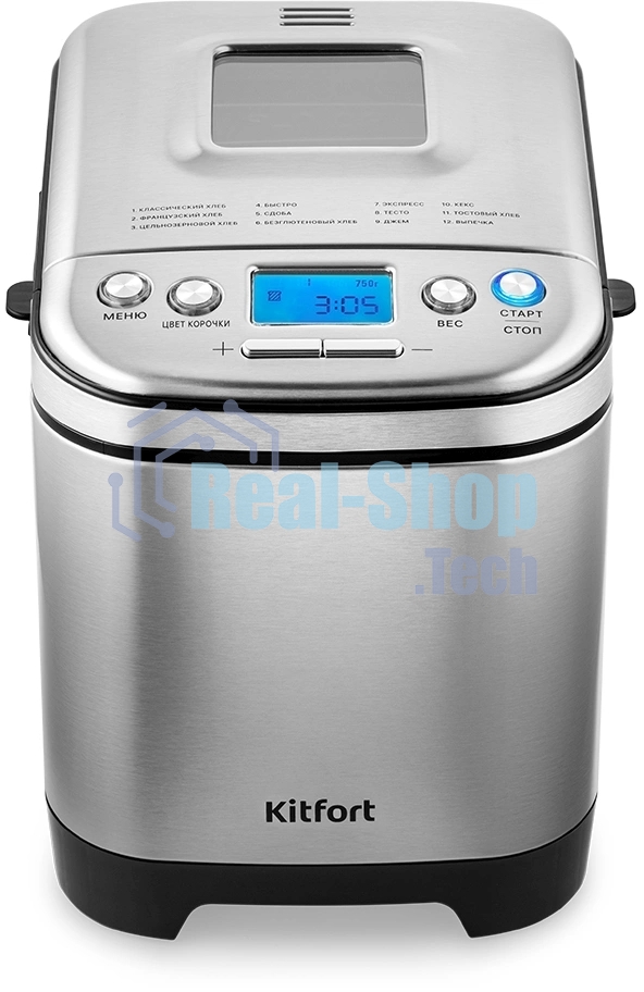 Хлебопечь Kitfort КТ-306 нержавеющая сталь, 450 Вт, 0.75 кг, 12 программ