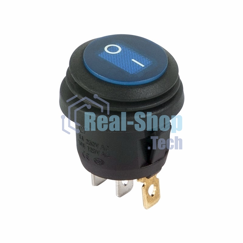 Выключатель клавишный Rexant круглый 250V 6А (3c) ON-OFF синий с подсветкой, влагозащита