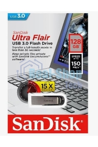 Флешка USB Sandisk CZ73 Cruzer Ultra Flair (SDCZ73-128G-G46), 128Gb, USB 3.0, R/W 150/45, серебристый/черный