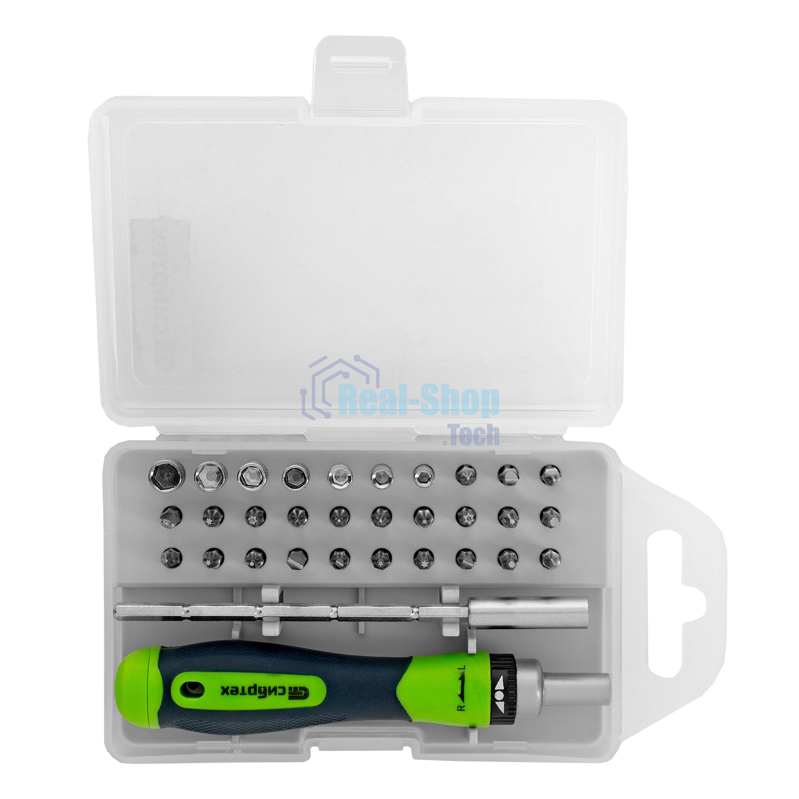 Отвертка реверсивная Сибртех для точных работ с набором бит и торцевых головок, 32 предметов, CrV