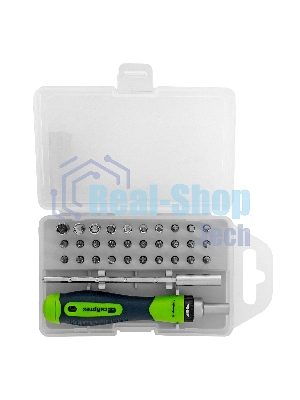 Отвертка реверсивная Сибртех для точных работ с набором бит и торцевых головок, 32 предметов, CrV