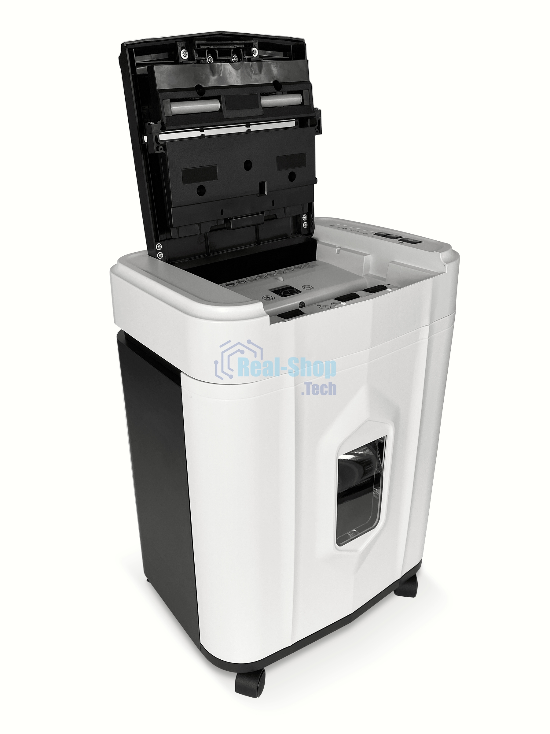 Шредер Heleos АП20-5 белый/черный с автоподачей (секр.P-5) перекрестный 131лист. 20лтр. скрепки скобы пл.карты