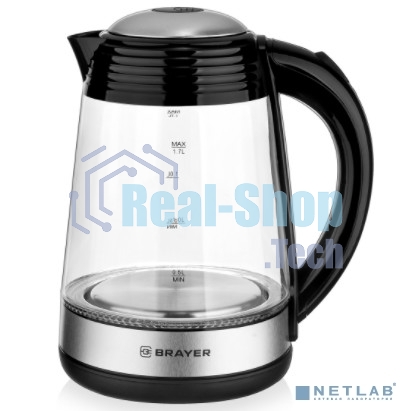Чайник электрический BRAYER BR1012 2200 Вт, 1.7 л, высококач.стекло, подсвет, автоотключ при закипании