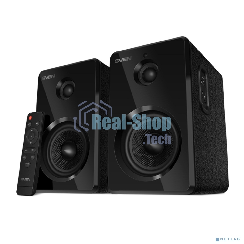 Акустическая система SVEN SPS-730 2.0 черные (2x25Вт, экокожа, USB/SD, пульт ДУ, Bluetooth)