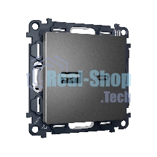 Комплект механизма розетки ALFA Антрацит серый 2USB A+C 20W (быстрая зарядка) QUANT (AP6610, VM177) MA661010