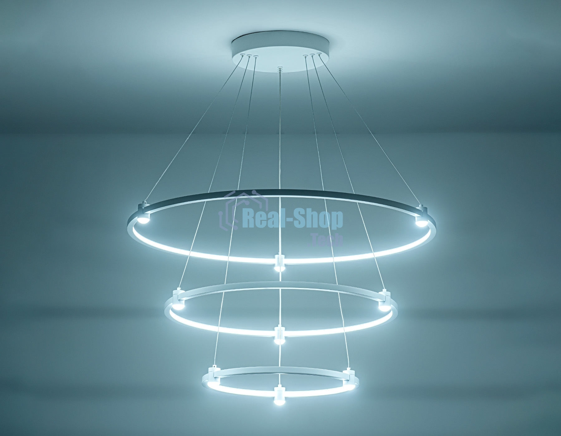 Подвесной светодиодный светильник Ambrella light FL5511/3+9 WH белый 90W 3000K/4200K/6400K D800/600/400*1300 (без ПДУ)
