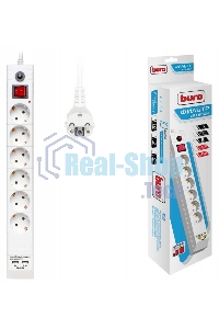Сетевой фильтр Buro BU-SP5 USB 2A-W 5 м (6 розеток) белый (коробка)