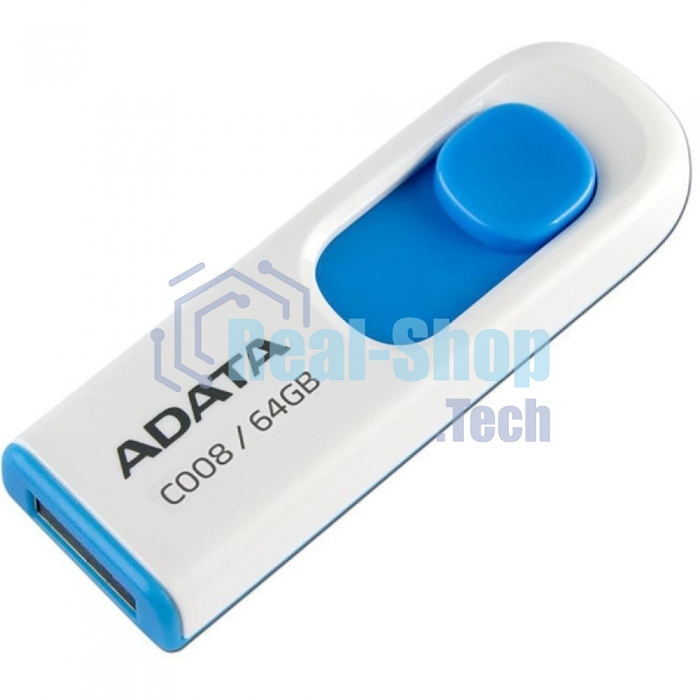 Флешка USB ADATA С008 (AC008-64G-RWE), 64Gb, USB 2.0, R/W 15/5, белый/синий