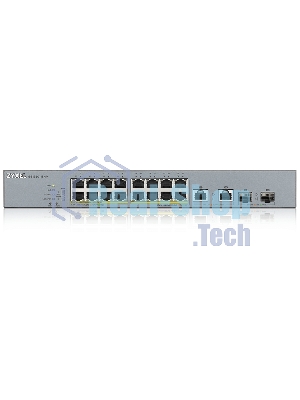 Коммутатор Zyxel GS1350-18HP, 16xGE PoE+, 2xCombo (SFP/RJ-45), бюджет PoE 250 Вт, дальность передачи питания до 250 м, автоперезагрузка PoE-портов, повышенная защита от перенапряжений и электростатических разряд