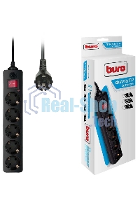 Сетевой фильтр BURO 5 розеток, 10 метров, (500SH-10-B), черный 992303