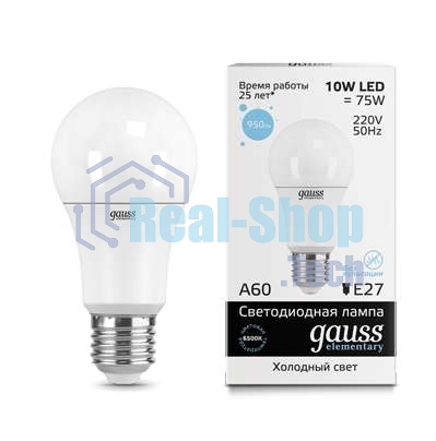 Лампа светодиодная LED Gauss Elementary A60 10Вт E27 6500К