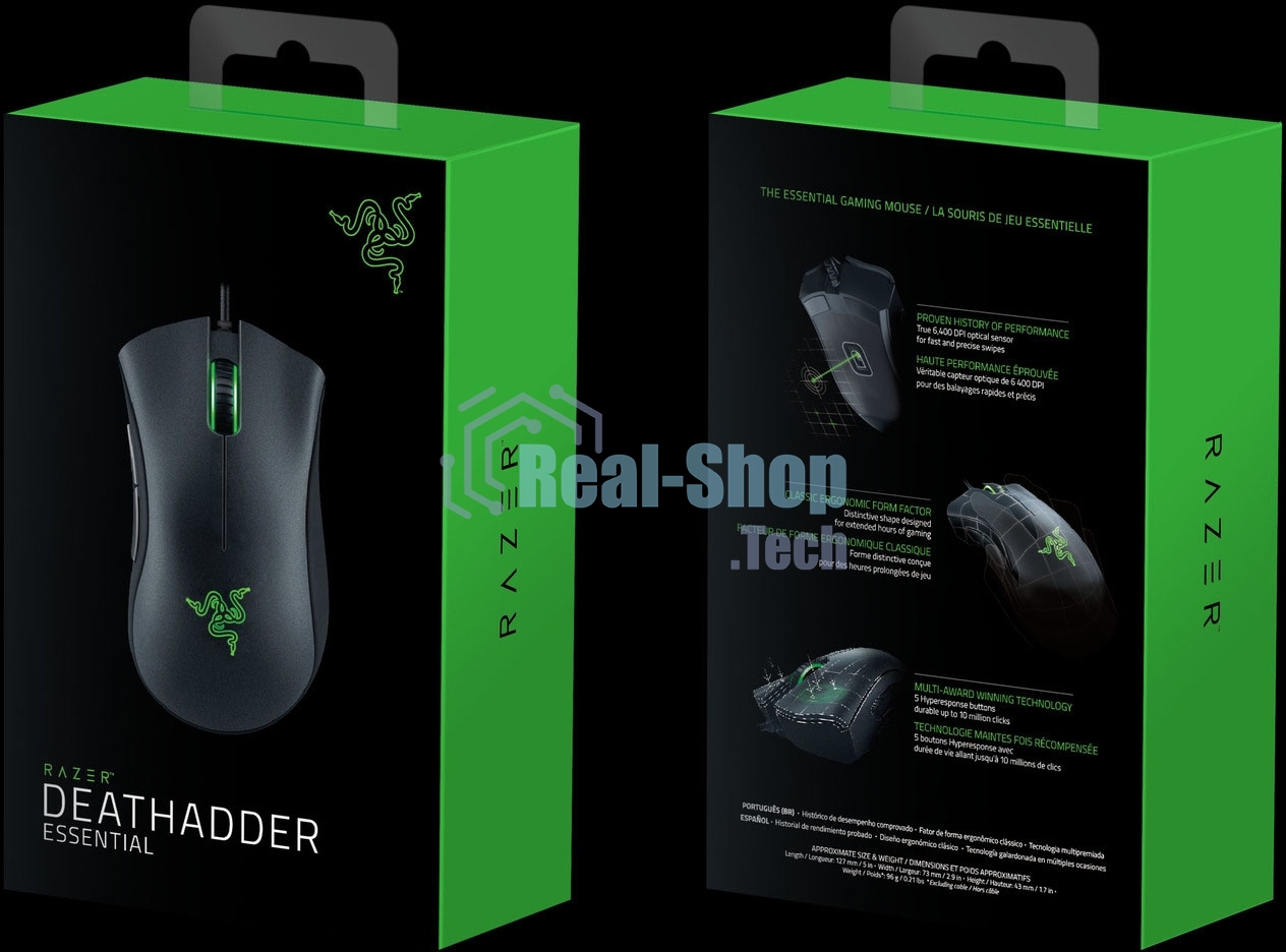 Мышь проводная Razer DeathAdder Essential черный, 6400 dpi, USB, кнопки - 5