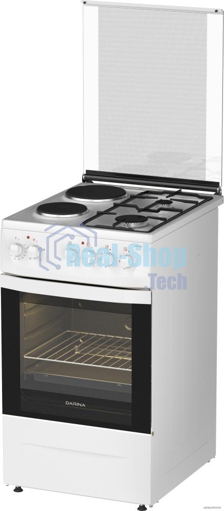 Плита комбинированная Darina 1D KM 241 337 W белый/черный, конфорок 4 шт, духовка 50 л, 50 см x 85 см x 60 см