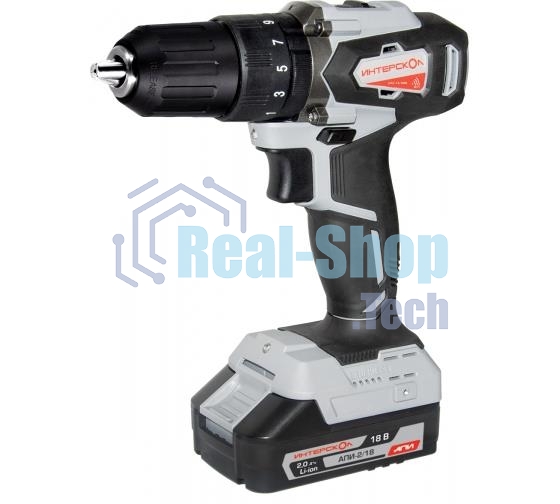 Дрель-шуруповерт аккумуляторная ИНТЕРСКОЛ ДАУ-13/18ВК, Аккумуляторный, 18В, 2 АКБ, Ударный, Кейс