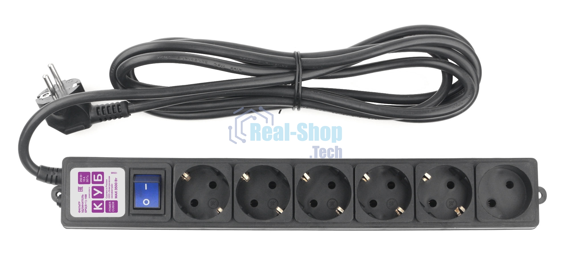 Фильтр-удлинитель PC 3 м 6 р, черный 16А, SPG6-B1