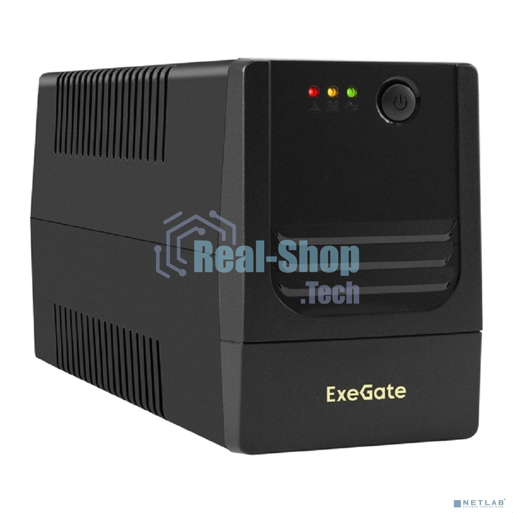 Источник бесперебойного питания ExeGate Power NB-1000.LED.AVR.2SH.USB (1000VA/650W, LED, AVR, 2*Schuko, USB, батарея 12V 9Ah, черный)