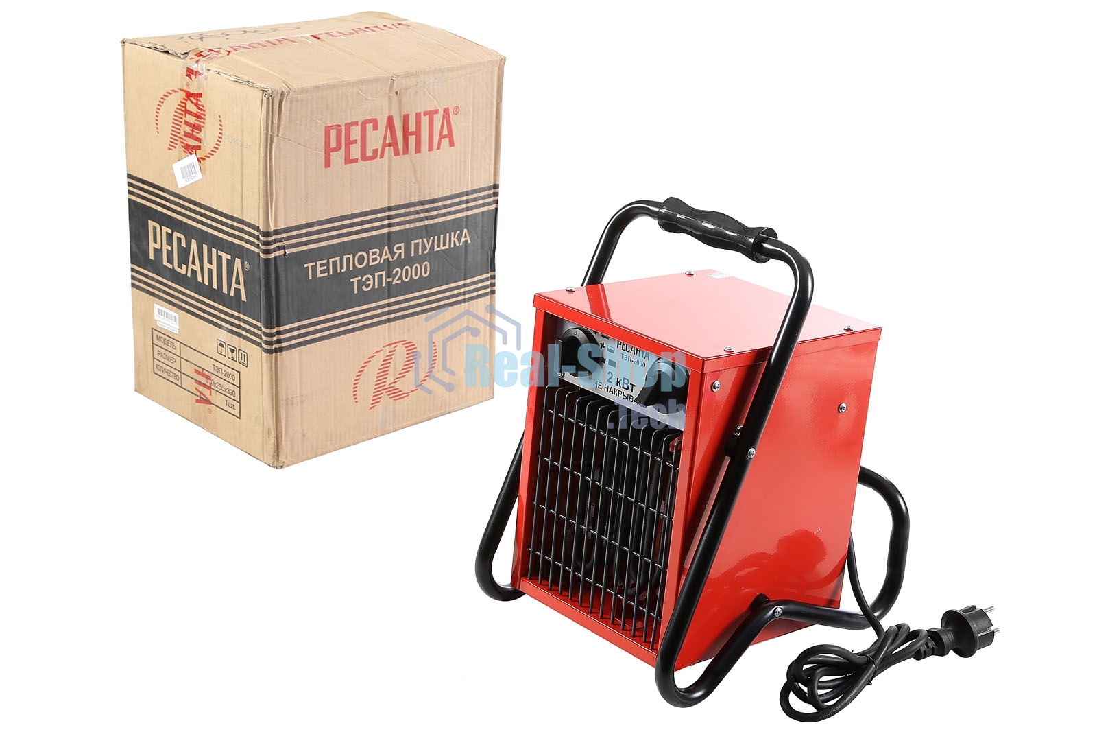 Тепловые пушки Ресанта ТЭП-2000 67/1/1 Тепловая электрическая пушкаквадратная, 220В, 650/1300/2000 Вт, 4,7 кг