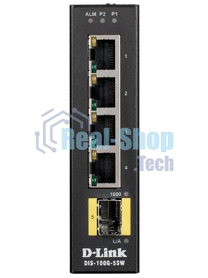 Коммутатор D-Link DIS-100G-5SW/A1A Промышленный неуправляемый коммутатор с 4 портами 10/100/1000Base-T, 1 портом 1000Base-X SFP, функцией энергосбереж