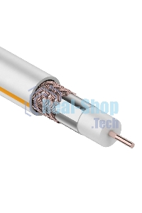 Кабель коаксиальный Rexant SAT 50м+CU/CU 75 Ом, 100м белый центральная жила CU медь, экран фольга AL, оплетка CU медь, 100 м