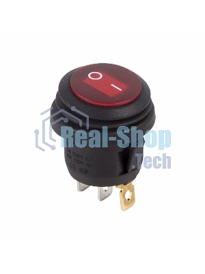 Выключатель клавишный Rexant круглый 250V 6А (3с) ON-OFF красный с подсветкой, влагозащита