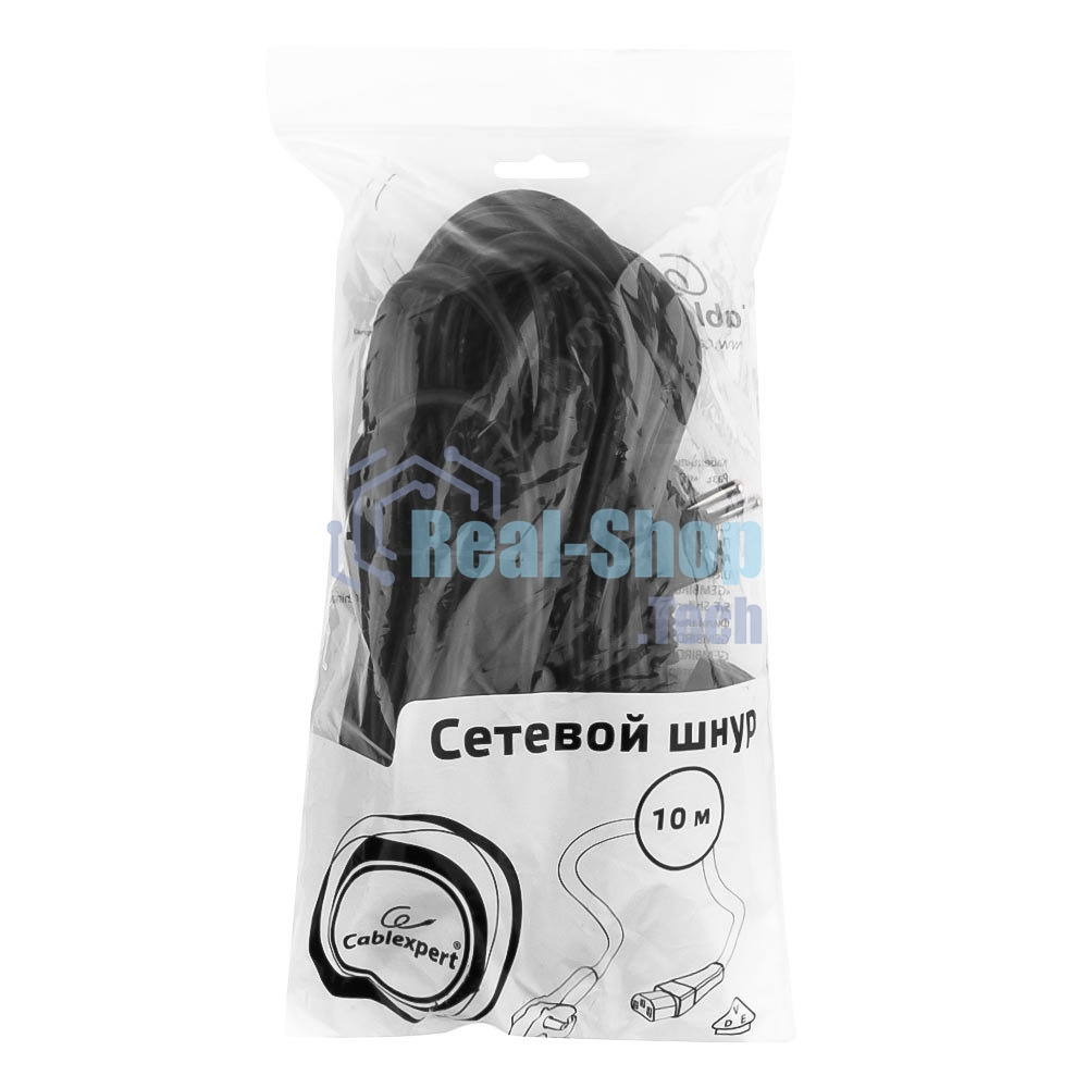 Кабель Кабель питания Gembird 10.0м, VDE(0.75мм), черный, с зазем., пакет PC-186-VDE-10M