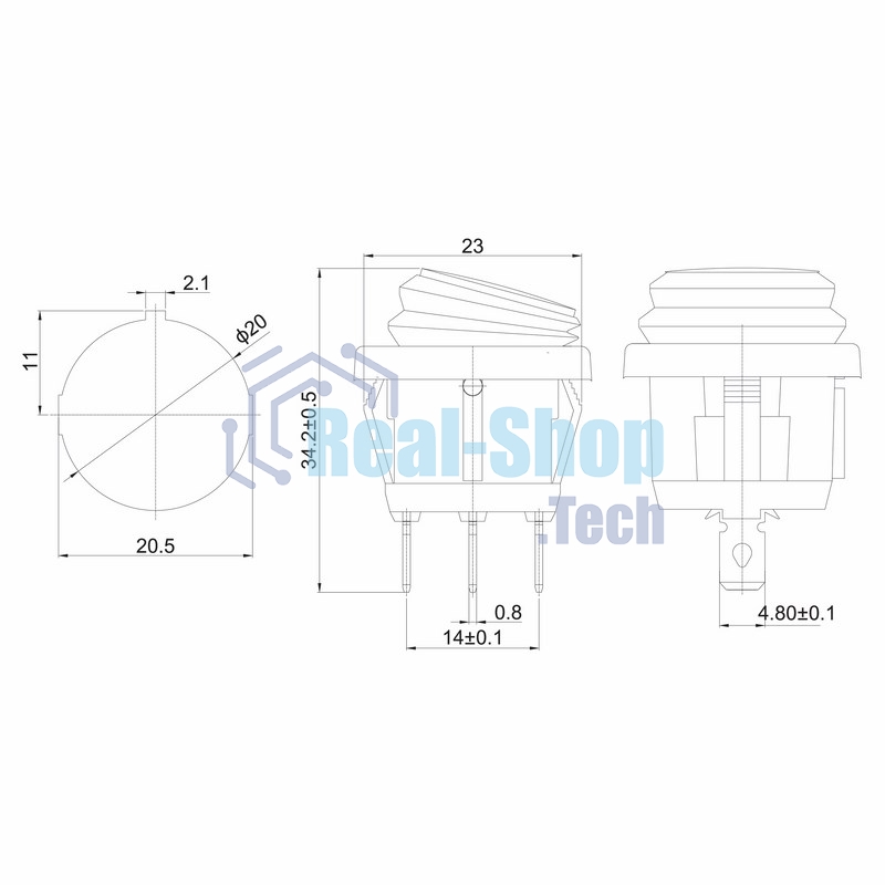 Выключатель клавишный Rexant круглый 250V 6А (3с) ON-OFF красный с подсветкой, влагозащита