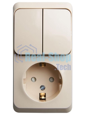 Блок Schneider-electric ЭТЮД О/У: Розетка с зазем. со шт. + Выключатель 2-клавиш., кремовый,